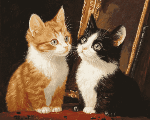 Mirror Cats Scene Diamond Painting