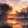 Misty River Valley Sunrise Diamond Painting