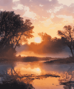 Misty River Valley Sunrise Diamond Painting