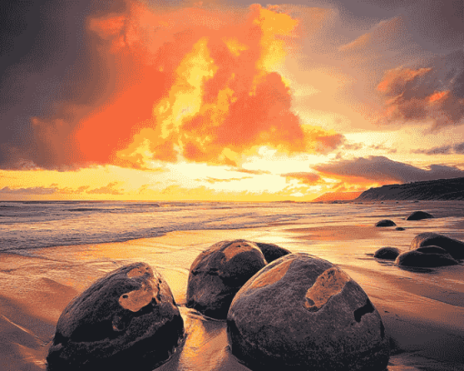 Moeraki Boulders Scenic View Diamond Painting