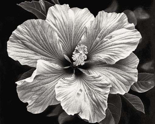 Monochrome Hibiscus Blossoms Diamond Painting