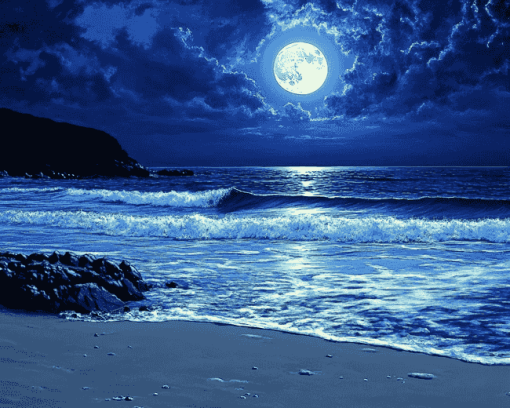 Moonlit Beach Seascape Diamond Painting