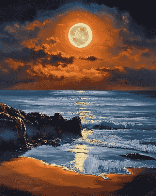 Moonlit Beach Seascape Diamond Painting