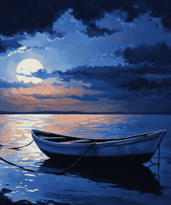 Moonlit Boat Seascape Diamond Painting