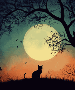 Moonlit Cat Silhouette Diamond Painting