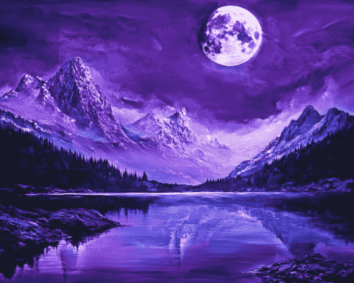 Moonlit Mountain Landscape Diamond Painting