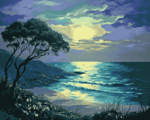 Moonlit St Ives Bay Landscape Diamond Painting