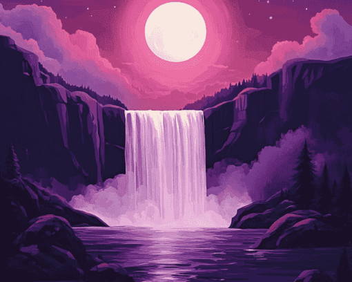 Moonlit Waterfall Scenic Diamond Painting