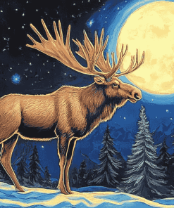 Moose and Moon Wildlife Diamond Painting