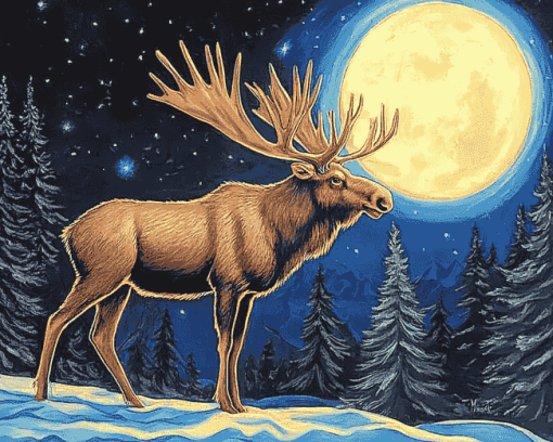 Moose and Moon Wildlife Diamond Painting