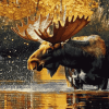 Moose by Water Diamond Painting