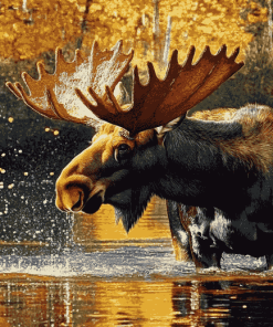 Moose by Water Diamond Painting