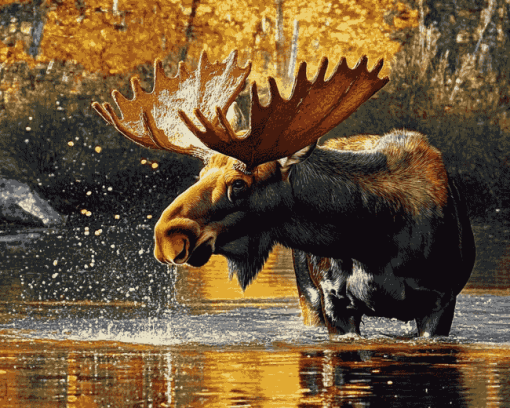 Moose by Water Diamond Painting