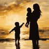 Mother Son Beach Silhouette Diamond Painting