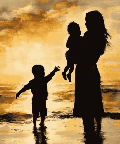 Mother Son Beach Silhouette Diamond Painting