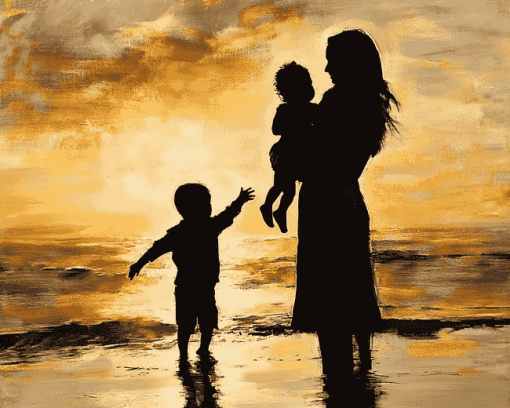 Mother Son Beach Silhouette Diamond Painting