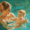 Mother Swimming with Baby Boy Diamond Painting