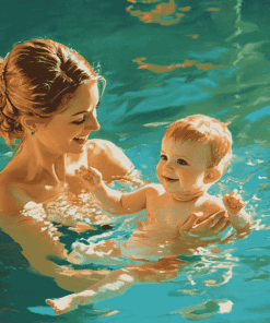 Mother Swimming with Baby Boy Diamond Painting