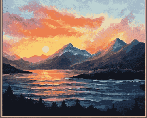 Mountain Sunset Scenery Diamond Painting