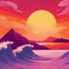 Mountain Waves at Pink Sunset Diamond Painting