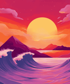 Mountain Waves at Pink Sunset Diamond Painting