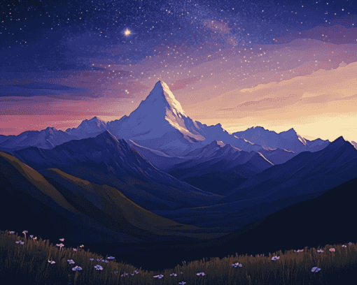 Mountains Under Moonlight Diamond Painting