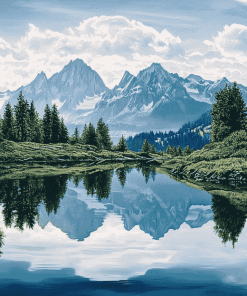 Mountains and Lakes Reflection Diamond Painting