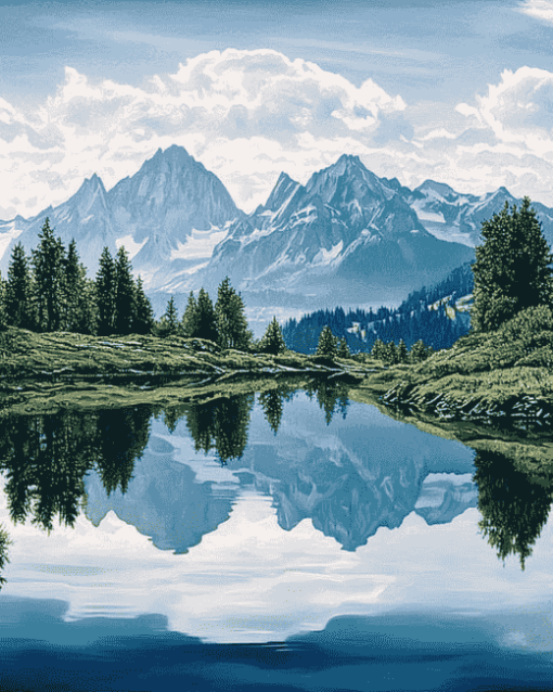 Mountains and Lakes Reflection Diamond Painting