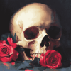 Mourning Skull and Roses Diamond Painting