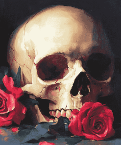 Mourning Skull and Roses Diamond Painting