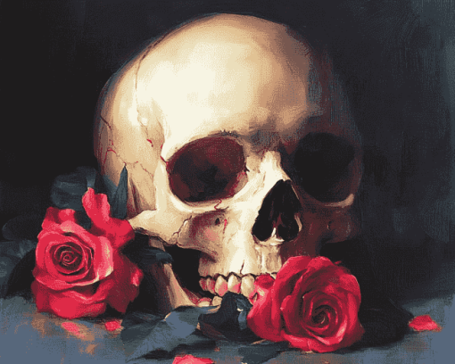 Mourning Skull and Roses Diamond Painting