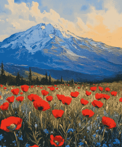 Mt St Helens Red Poppies View Diamond Painting