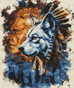 Native American Wolf and Chief Diamond Painting