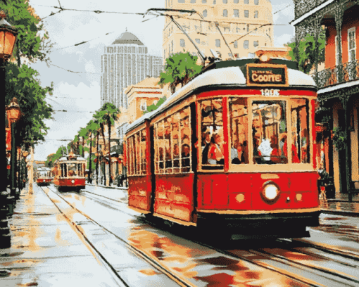 New Orleans Red Tram Diamond Painting