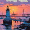 Newport Harbor Sunset Lighthouse Diamond Painting