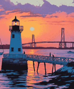 Newport Harbor Sunset Lighthouse Diamond Painting