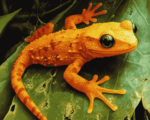 Newt on Green Leaf Diamond Painting