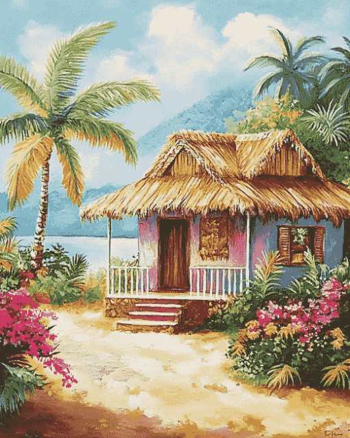 Nipa Hut Scenic Landscape Diamond Painting