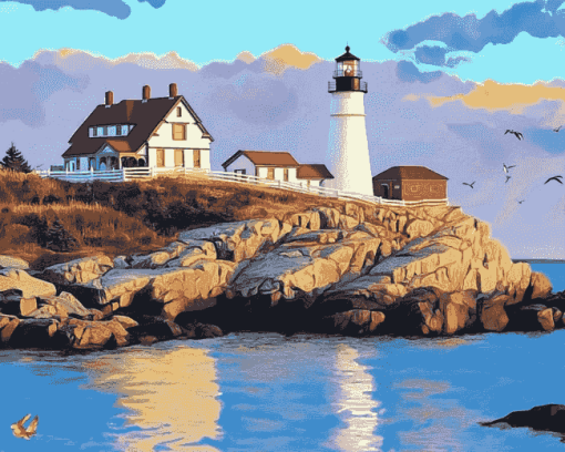 Nubble Lighthouse Scenic View Diamond Painting