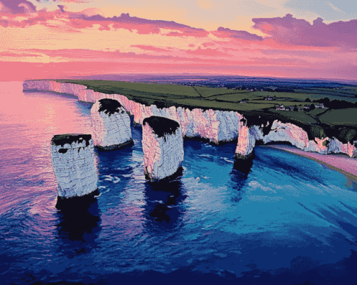 Old Harry Rocks Sunset in Dorset Diamond Painting