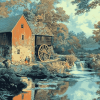 Old Mill Cottage Scene Diamond Painting