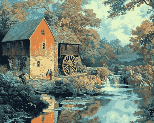 Old Mill Cottage Scene Diamond Painting