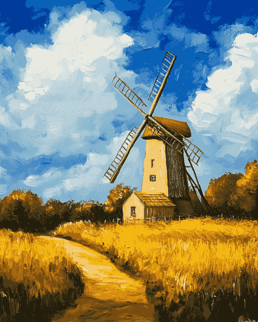 Old Windmill Landscape Diamond Painting