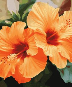 Orange Blossom Hibiscus Diamond Painting