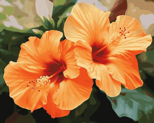 Orange Blossom Hibiscus Diamond Painting