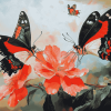 Orange Butterflies and Blossoms Diamond Painting