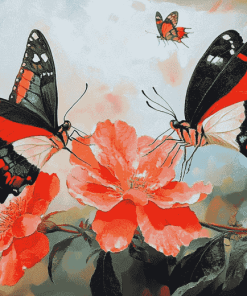 Orange Butterflies and Blossoms Diamond Painting