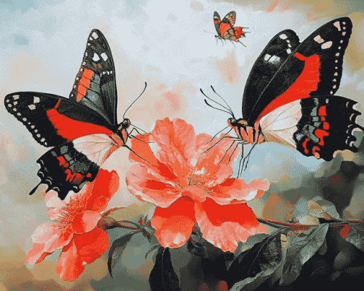 Orange Butterflies and Blossoms Diamond Painting