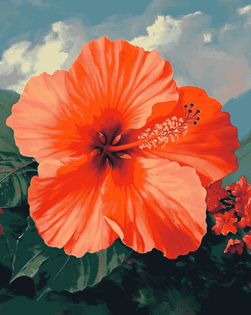 Orange Hibiscus Blossoms Diamond Painting