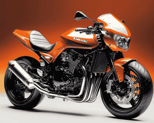 Orange Kawasaki Bike Diamond Painting